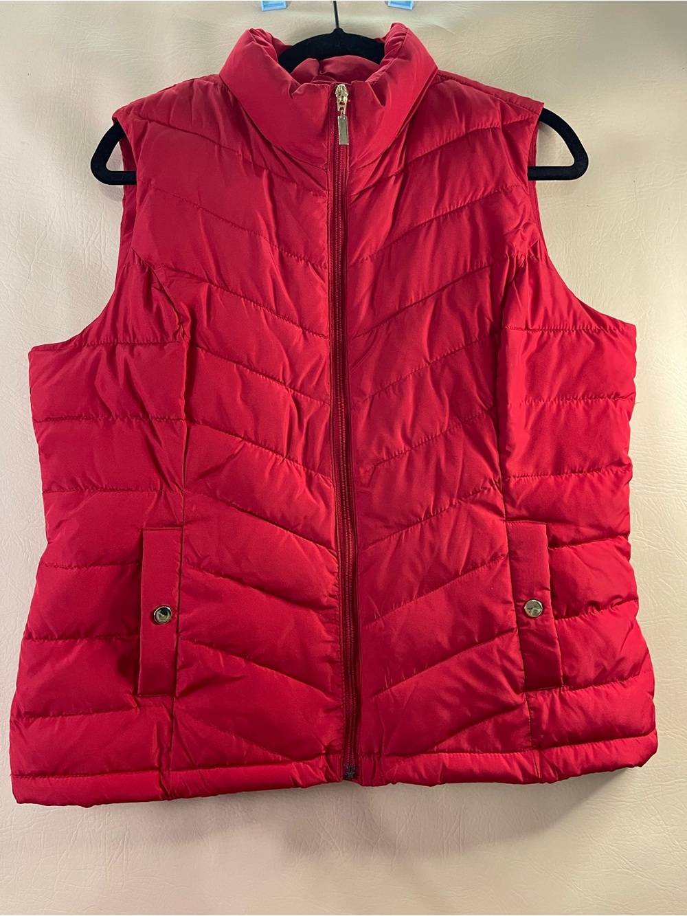 Charter Club Red Quilted Puffer Vest Goldtone Hardware, Pockets Large EUC